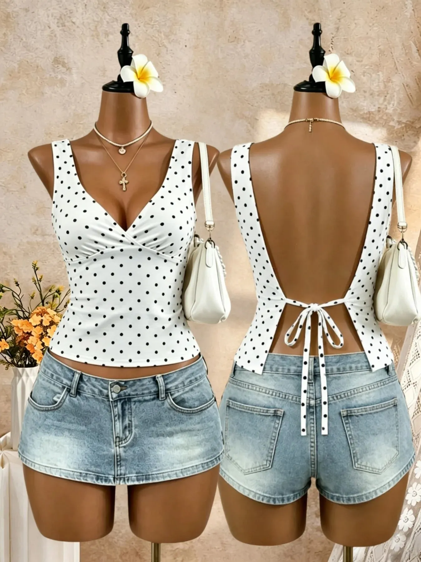 Women Wide Strap Deep V Wrap Front Open Back Tie Slim Crop Camisole 2026 Summer Y2K Going Out Streetwear Tank Tops — image 7