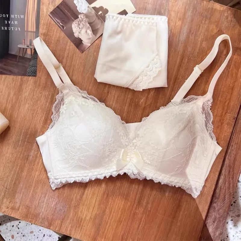 French Style Wireless Shaping Lingerie Set Push Up Lift Anti Sagging Lace Bra Elegant Comfort Soft Support Women Underwear Set