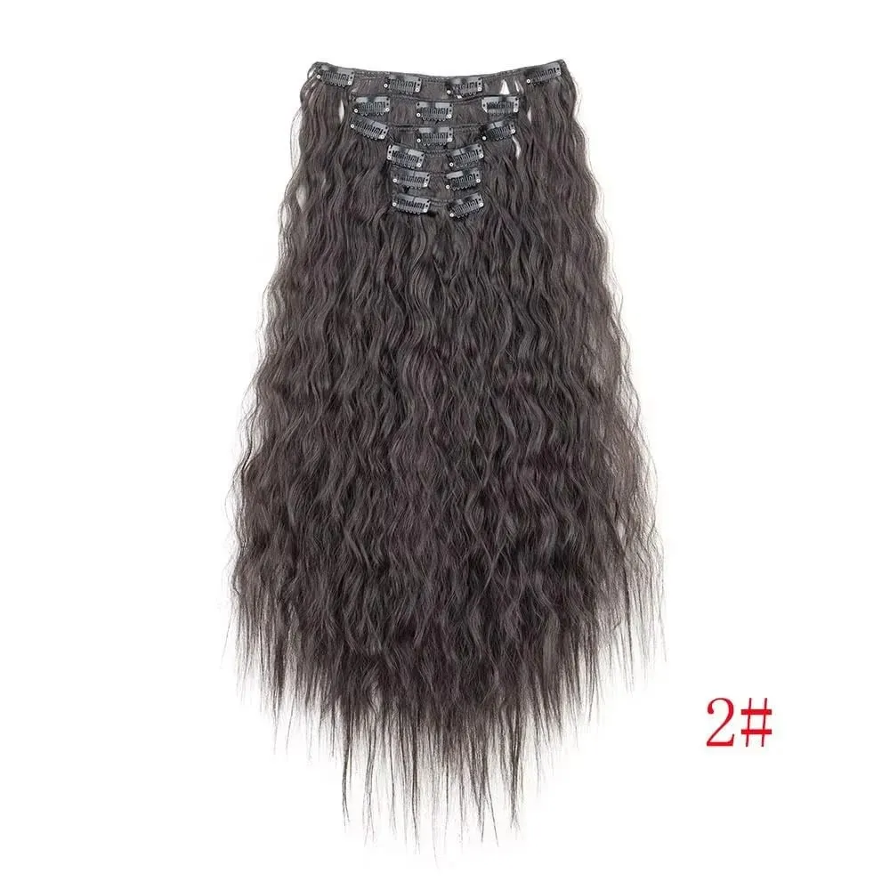 24 Inch Clip In Hair Extensions 6PCS Hair Extensions Long Water Wave Hair Full Head Synthetic Clip On Hairpiece For Women Girls — image 13