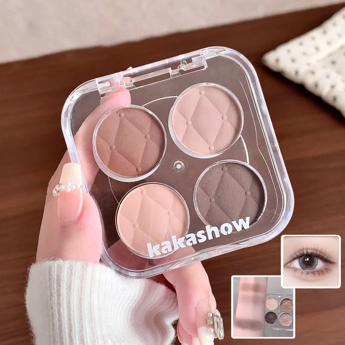 4 Color Eyeshadow Palette Shiny Peach Pink Eye Shadow Matte Milk Tea Eyes Makeup Palette Waterproof Glitter Shimmer Eye Cosmetic — image 5