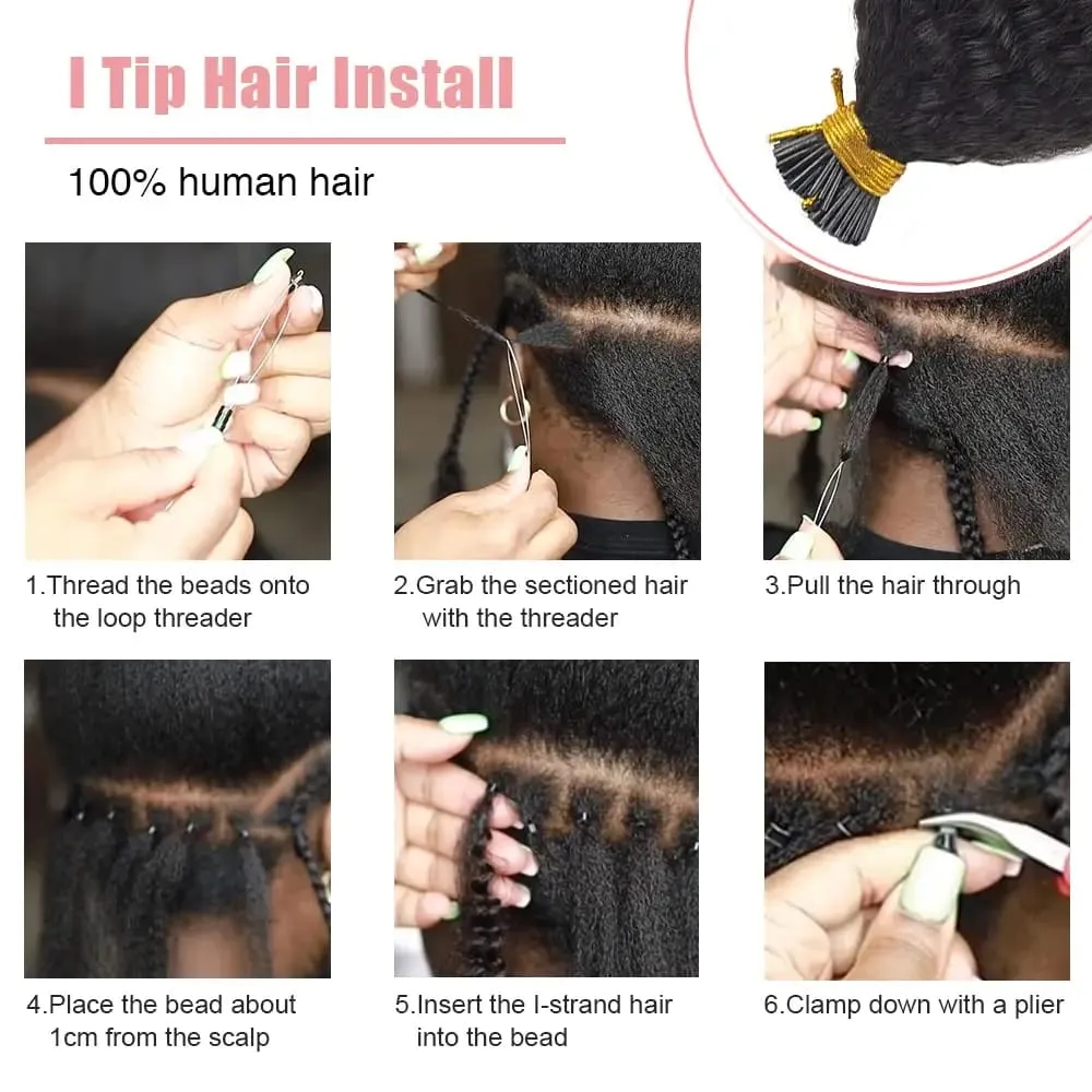 I-Tip-Haarverlängerung, verworrenes glattes Echthaar #1B, vorgebunden, Remy-Micro-Links, Echthaarverlängerung, natürliches Schwarz, 1 g/Strähne