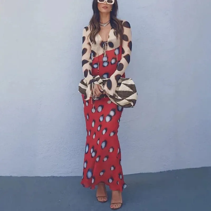 2026 Women Chic Vacation Outfits Fashion Leopard Print Sheer Chiffon Shirt Casual Turn-down Collar Mini Dress & Detachable Scarf — image 11