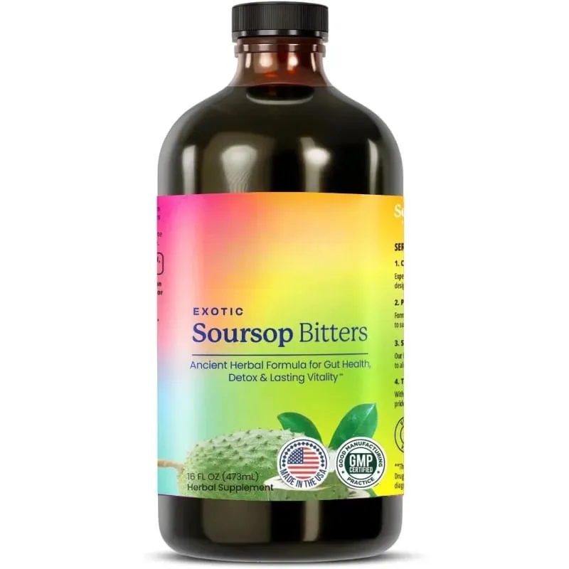 Herbal Soursop Bitters Liquid Supplement Black Seed Moringa Irish Moss Drops for Gut Digestive Wellness Immune 16 Fl Oz(473ml)