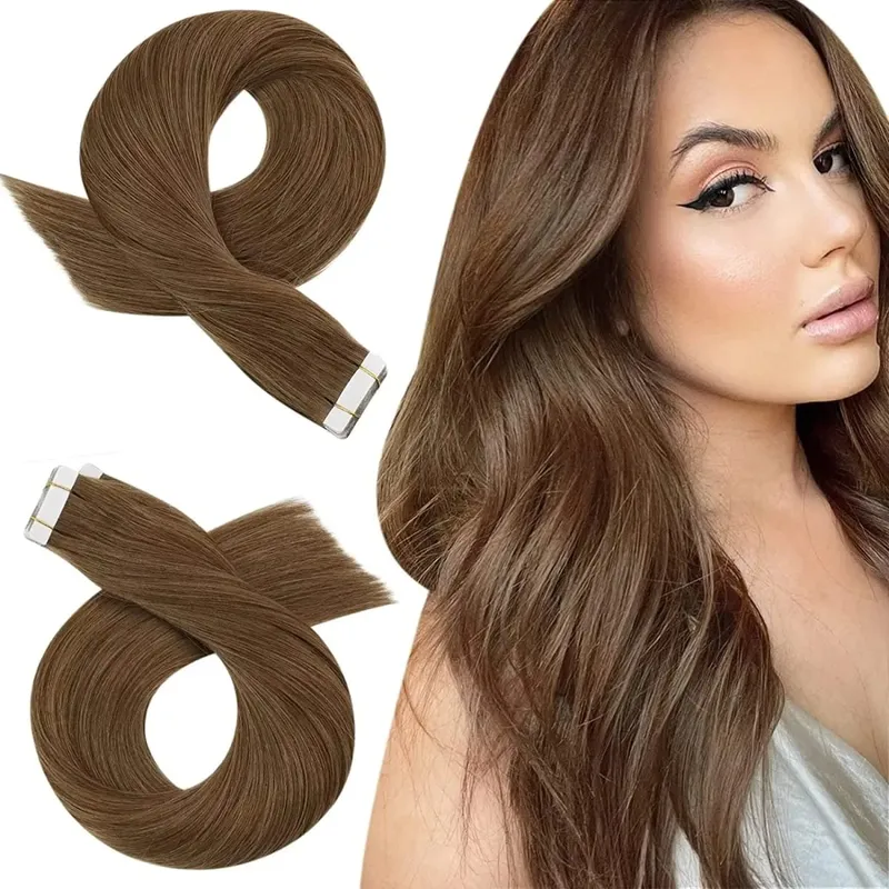 Moresoo Tape in Hair Extension Human Hair Real Remy PU Skin Weft 12-24 Inch Straight Brazilian Hair Glue on Adhesive Tape Ins