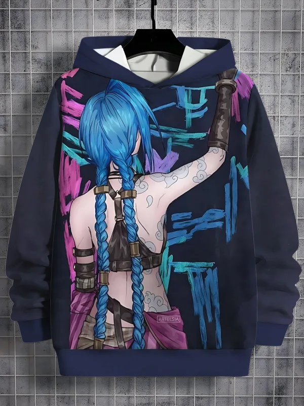 2026 Arcane Jinx Anime 3D Print All Seasons Children Casual Sweatshirt Cool Pullover Tops Unisex Clothes Boy Hoodies Clothes — image 9