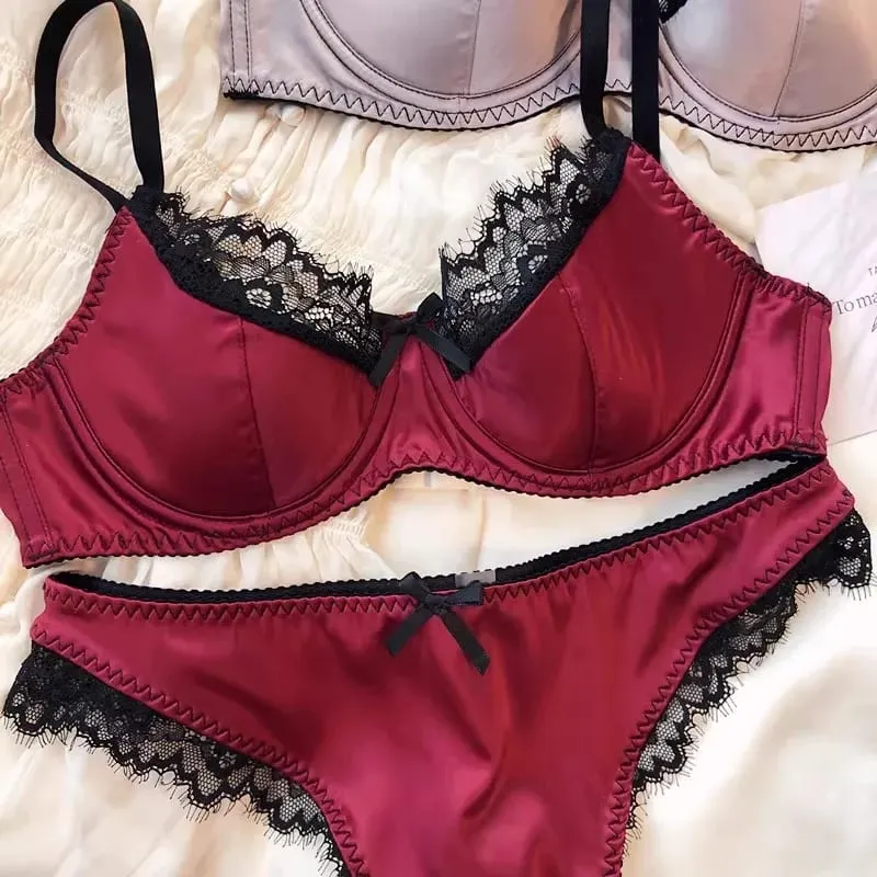 French Thin Cup Lingerie Set Lace Push Up Bra Fashion Women Silk Fabric Underwear High Quality Intimates Bras and Panties