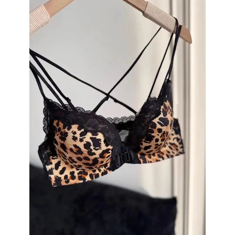 Petite Leopard Print Front Closure Bra Set Push Up Backless Sexy Party Lingerie Boost Bust Show Fuller Shape 32-38AB Top Selling — image 5