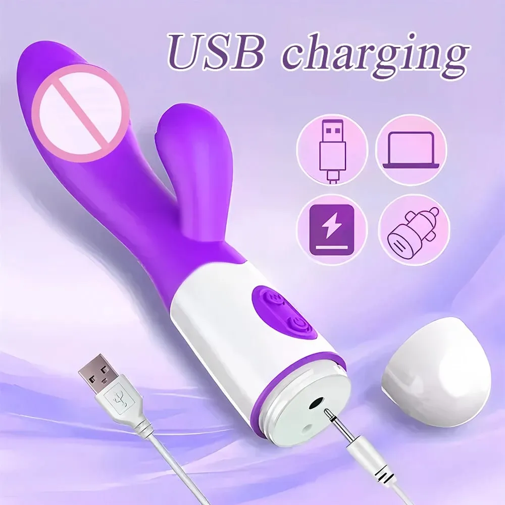 Silicone Rabbit Vibrator G Spot Dildo Dual Vibrating Clitoris Massager 10 Speeds Sex Toy for Women — image 6