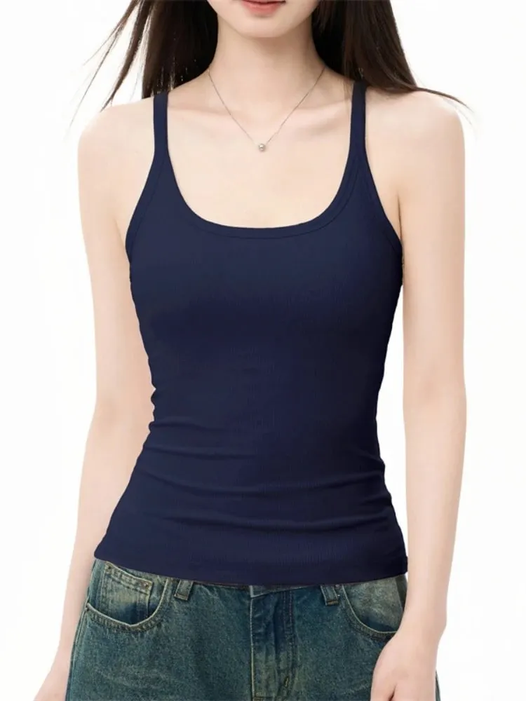 Zjaiss Elegant Knit Summer Tank Top Korean Slim Solid U Neck Women Cami Soft Ribbed Basic Layering Vest Fashion Ladies Top — image 6