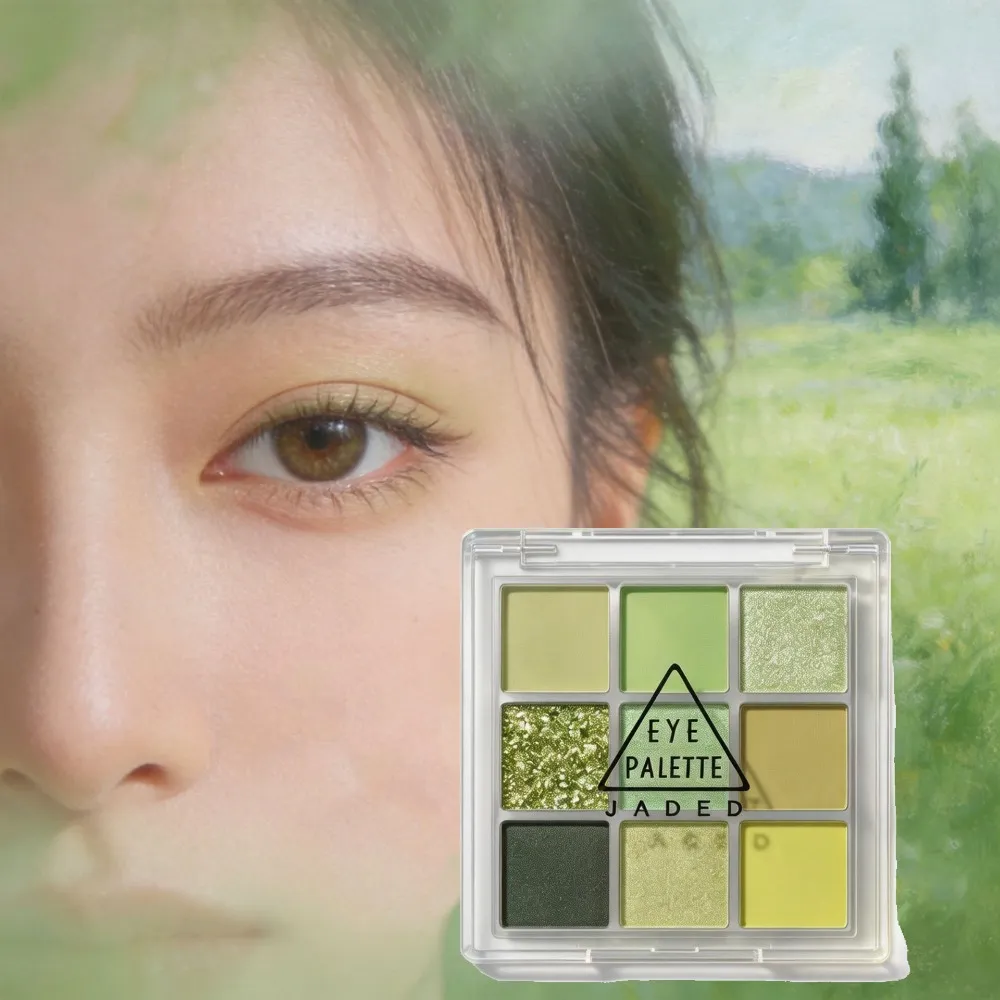 9 Colors Mint Green Eyeshadow Palette Matte Shimmer Forest Shadow Velvet Soft Blendable Natural Daily Eye Makeup