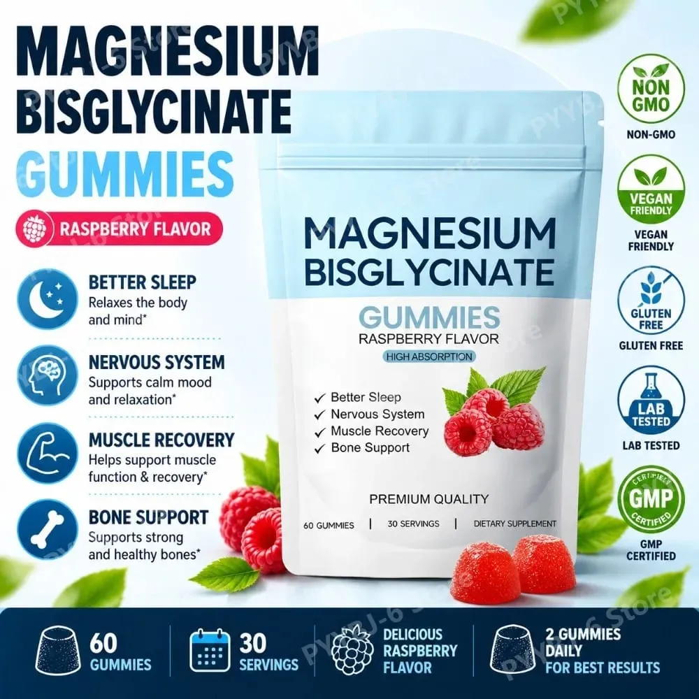 Magnesium Bisglycinate Gummies Support Daily Sleep Quality Help Maintain Nervous System Health Assist Muscle Recovery 60 Gummies — image 1