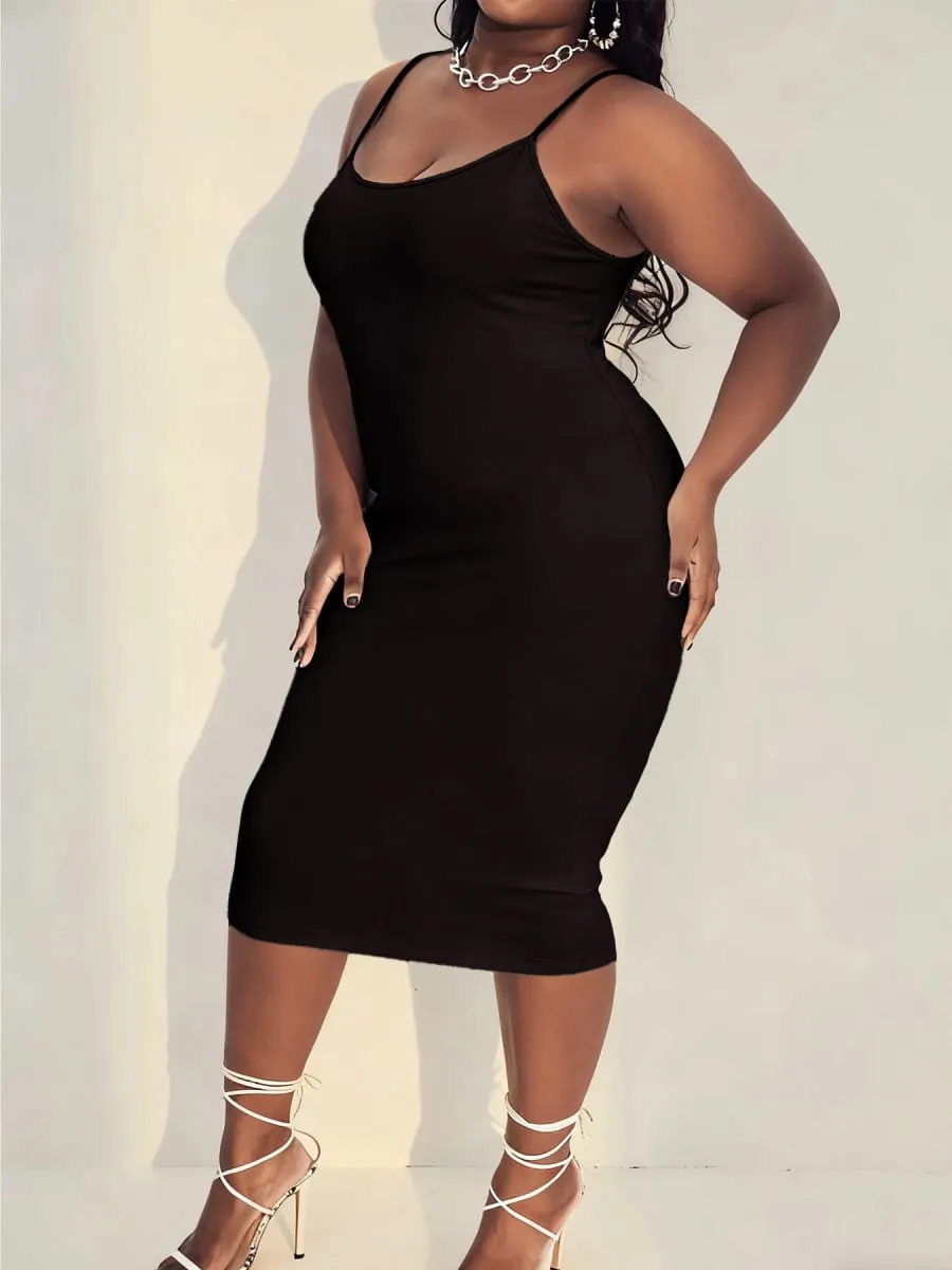 Plus Size Royal Blue Adjustable Spaghetti Strap Bodycon Mini Cami Dress — image 4