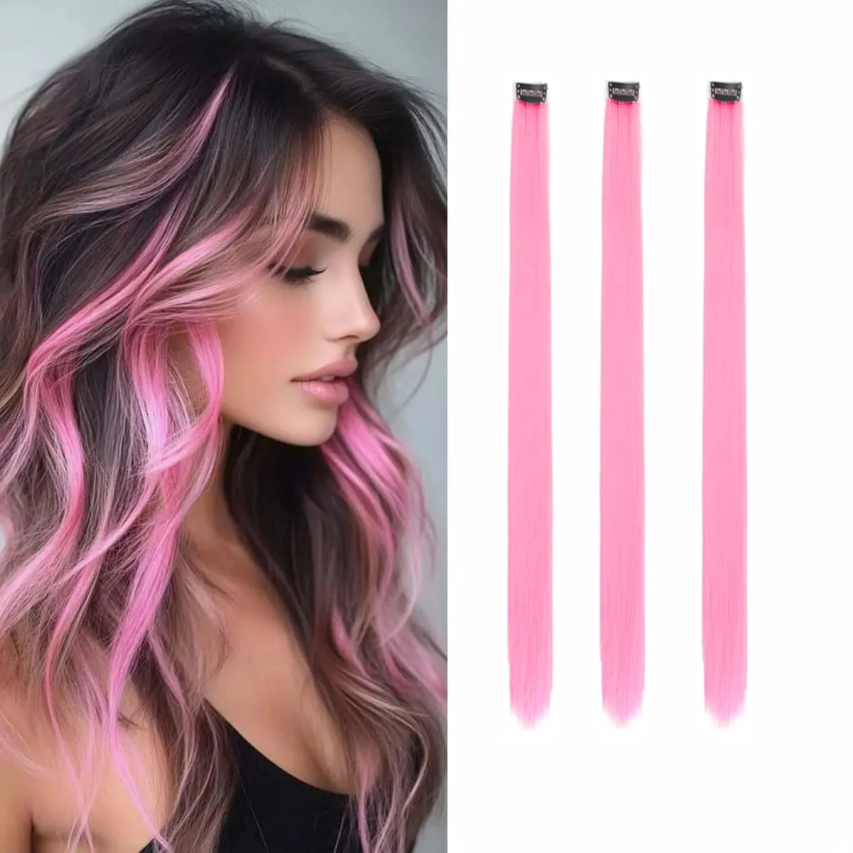 Synthetic 1-6pc Colored Hair Extensions Clip in Colorful Hair Extensions Rainbow Hair Extensions for Women Girls Hair Extensions — image 27