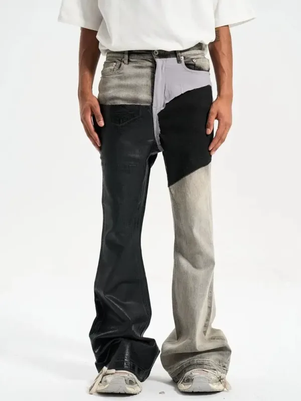 Men's Contrast Color Casual Trendy Simple Basic Slim Flare Denim Trousers Four Seasons New Fashion Male Jeans Pants Streetwear