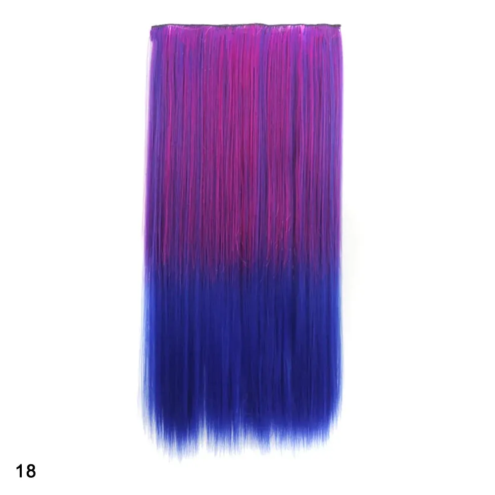 Zolin Straight Hair Clip In Hair Extension Rainbow Colorful Ombre Color One Piece With 5Clips Synthetic Cosplay Hairpieces — image 17