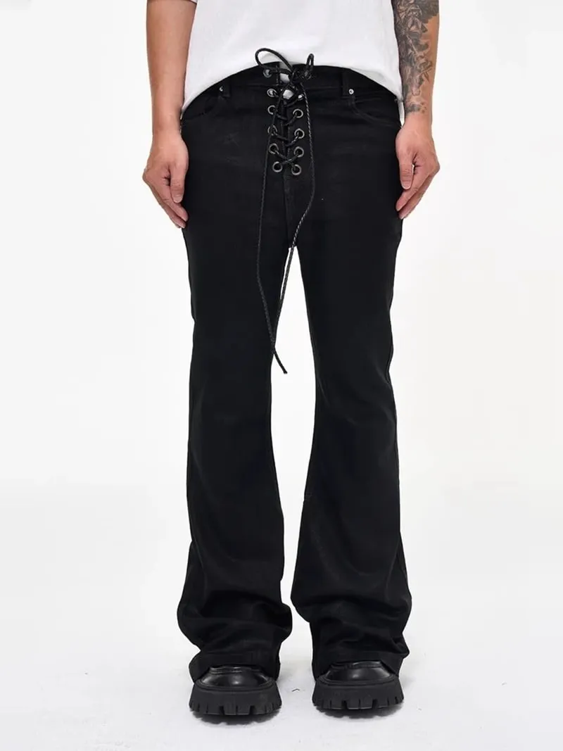Vintage batikovaný povlak Černé džíny Slim Fit Flare Pružnost Strečová stuha Y2k Streetwear Neformální džíny Skinny Bell Bottom — image 8