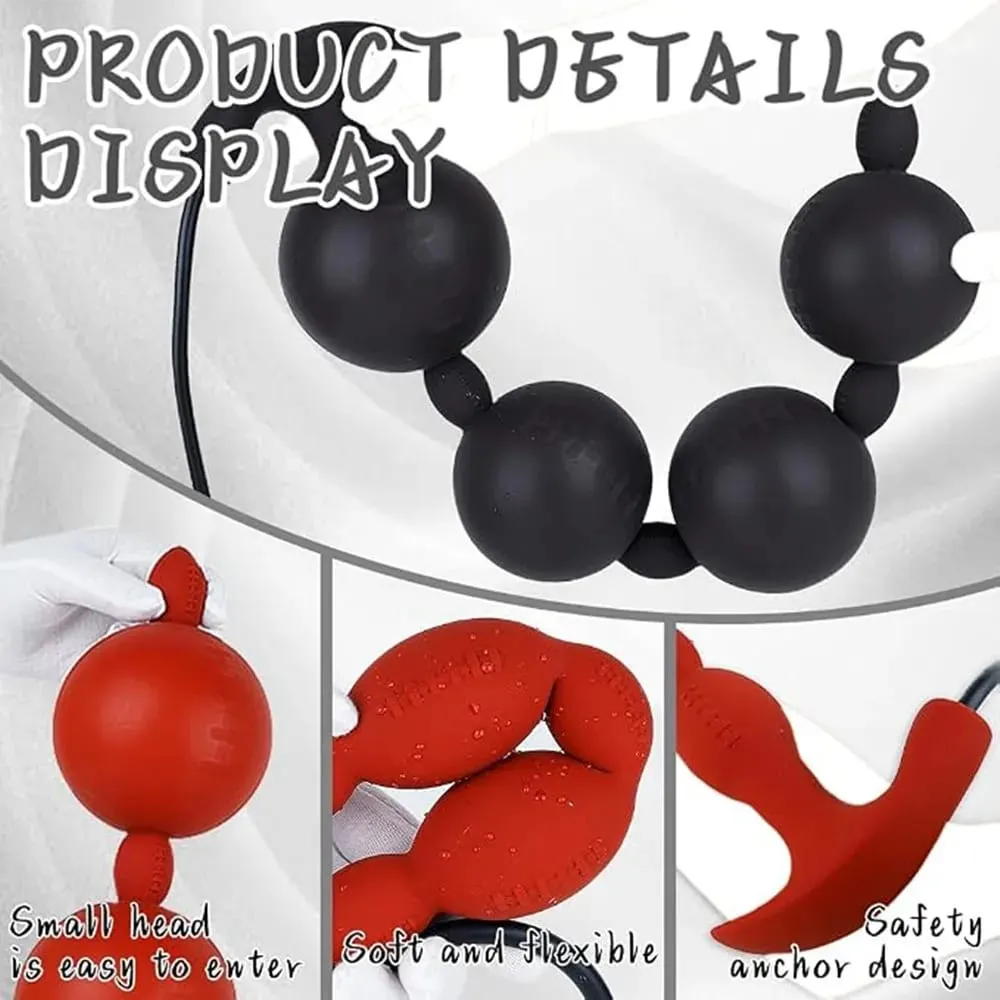 Perline anali gonfiabili extra lunghe Butt Plug Dildo Enorme silicone Misura regolabile Grande spessore 4 palline con base a T Giocattoli adulti del sesso