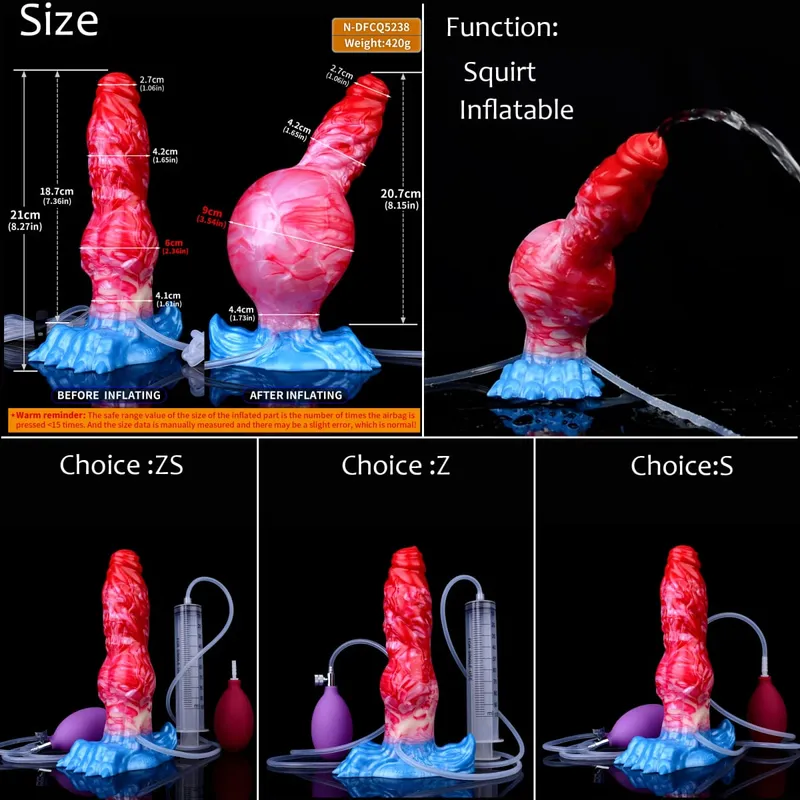 Silicone gonfiabile eiaculazione nodo dildo circonferenza regolabile schizzi fantasia cavallo pene giocattoli adulti del sesso dilatatore anale