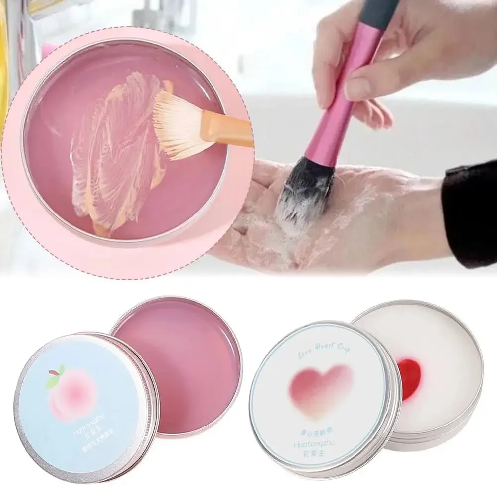 Portable Makeup Brush Cleaning Soap Peach Scented Solid Cleanser For Makeup Sponge & Brushes Travel Friendly Cosmetic Wash Tool