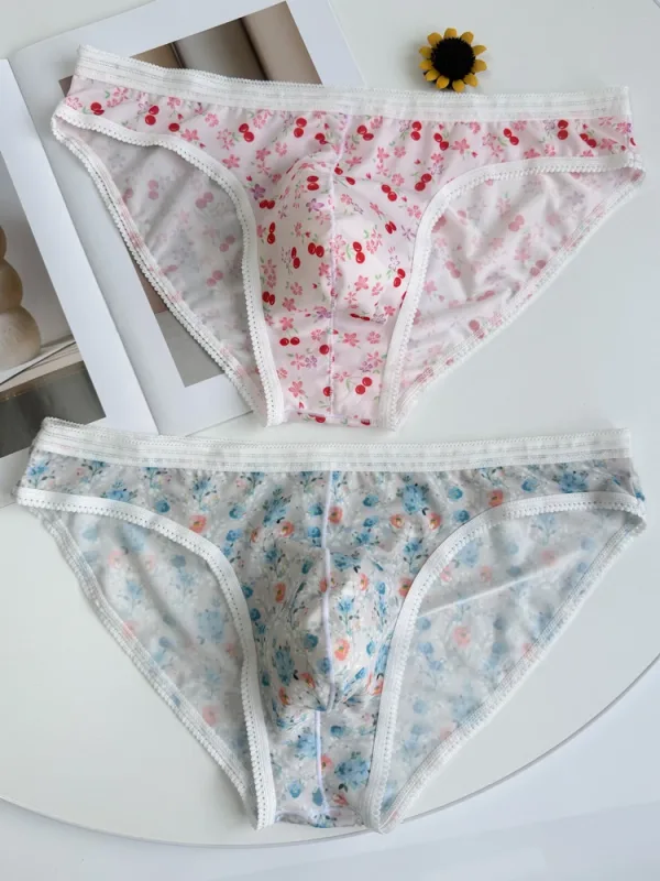 Sexy Men Underwear Briefs Cuecas Calzoncillos Slip U Convex Pouch Breathable Floral Print Male Sissy Panties Men Bikini Briefs — image 7