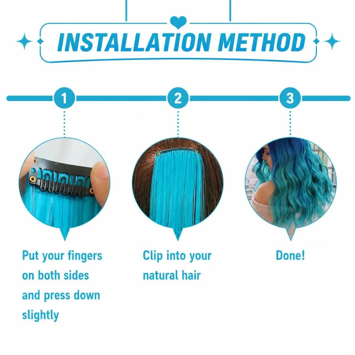 Colored Hair Extensions Clip in Teal Blue 5/10 Pieces Synthetic — image 5