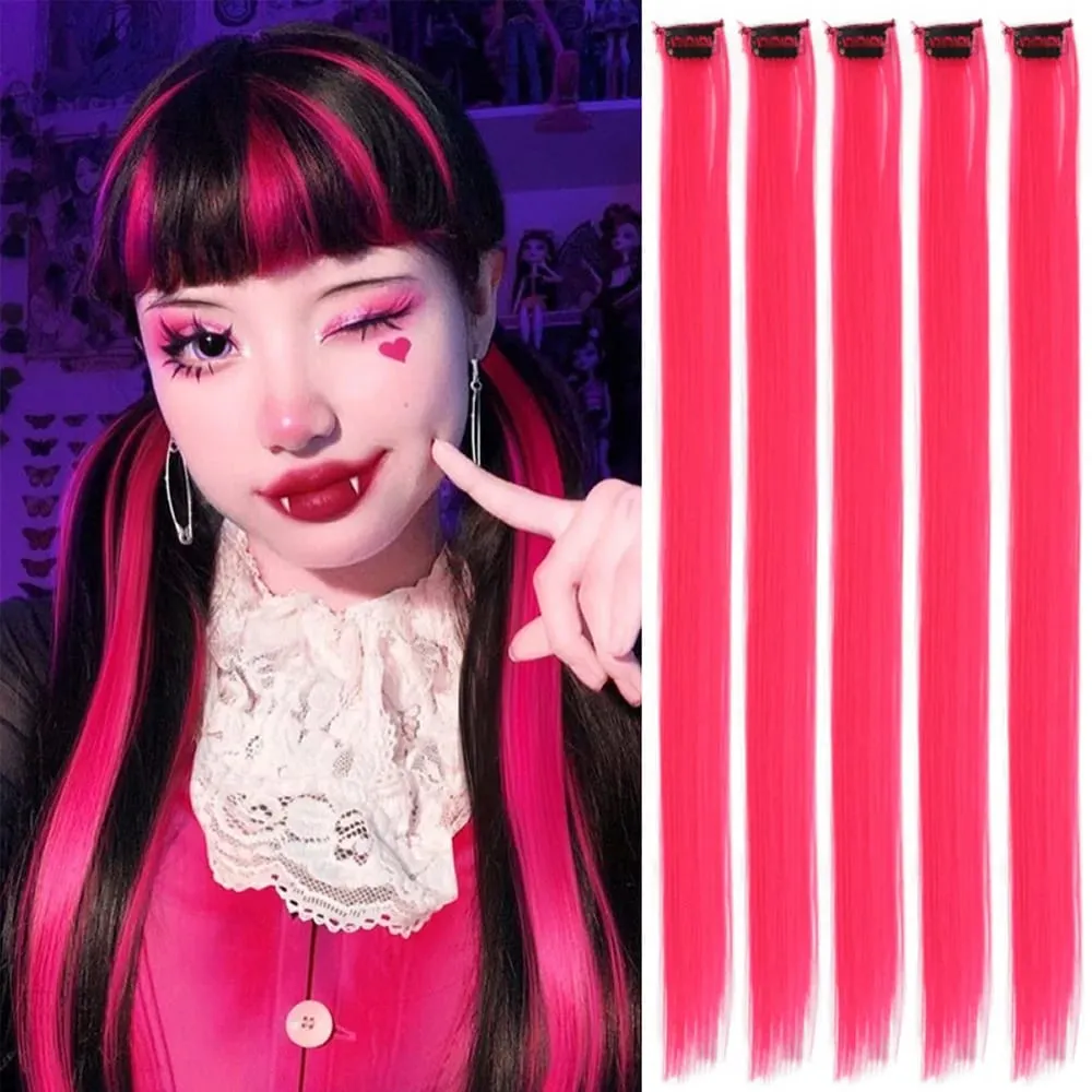 Synthetic Colorful 5pcs/set Clip Hair Extensions High Temperature Long Straight Hairpieces for Women Daily Party Use
