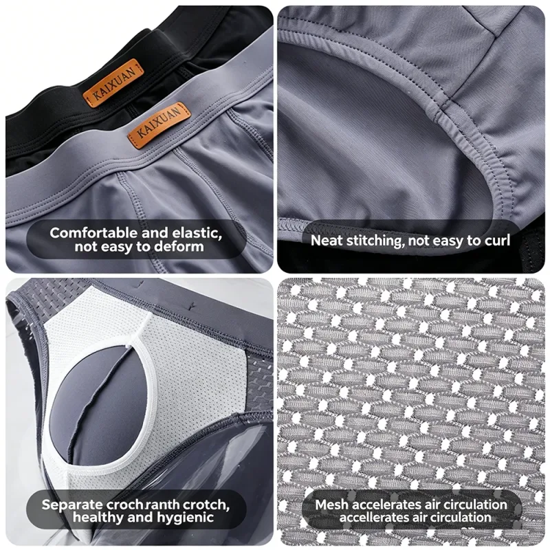Men's Summer Ice Silk Mesh Briefs Quick Dry U-Pouch Separated Crotch Breathable Underwear Triangle Design for Comfort — image 11