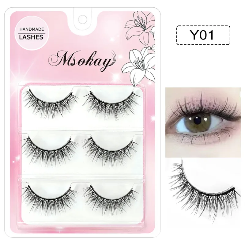 3 Pairs Rainbow Colored Eyelashes Brown Cosplay False Eyelashes Blonde Makeup Eye Lashes Colorful Blue Halloween Vegan Cilias