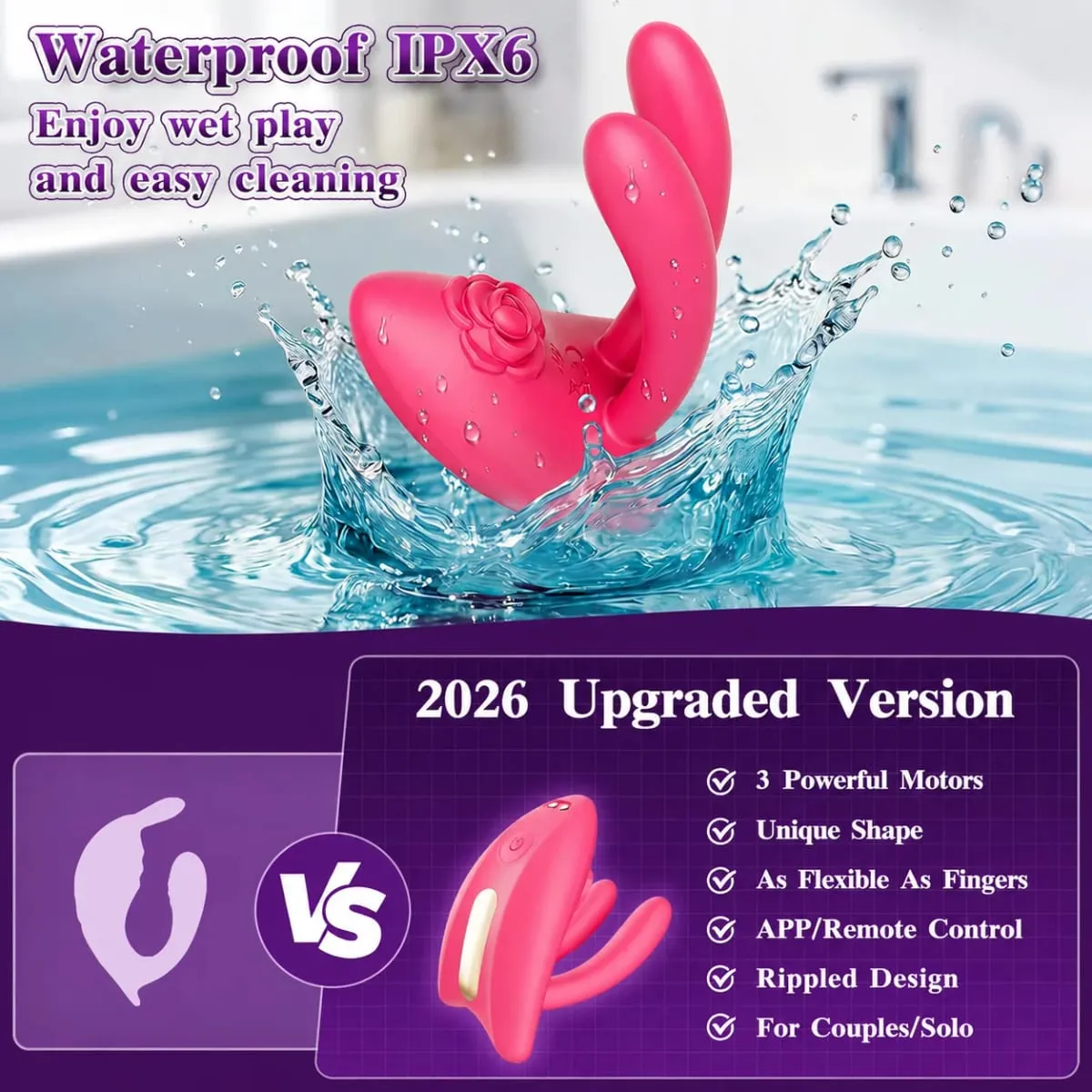 Rechargeable G-Spot and Clitoral Vibrator for Couples 3 Powerful Motors 9 Vibration Modes App Control Silicone Toy for Ultimate