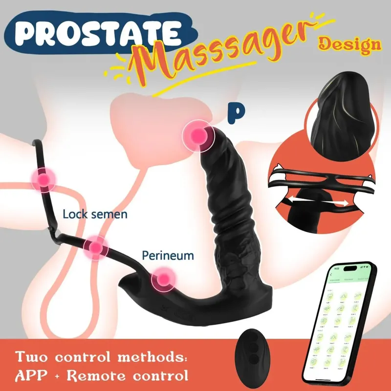 Male Sex Toy for Man Gay Couple Pleasure,5-in-1 Prostate Massager Thrusting Anal Vibrator ,Dual Silicone Cock Ring with APP&Re — image 3