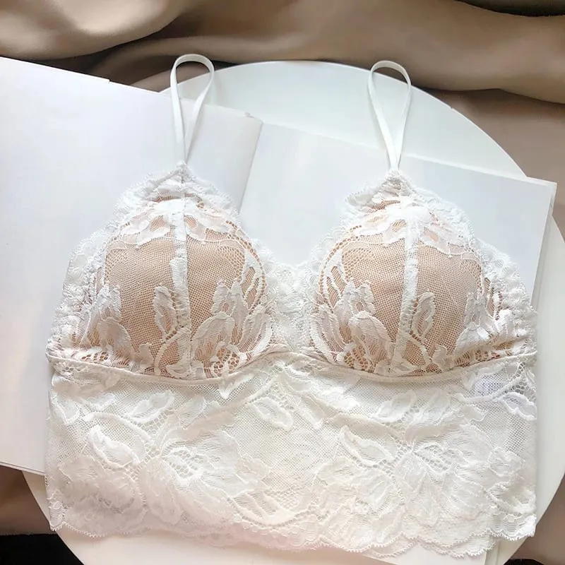 French Backless Bralette Sheer Lace Wireless Halter Top No Underwire Anti Nipple Show Comfort Bra & Tushy Set CA MOYISU Sexy Bra — image 3
