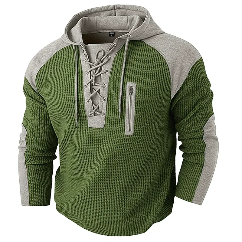 Spring Autumn Men's Casual Hooded Sweatshirt Vintage Patchwork Casual Sports Sweatshirts Mlae Fashion Drawstring Pullover Hoodie — image 6