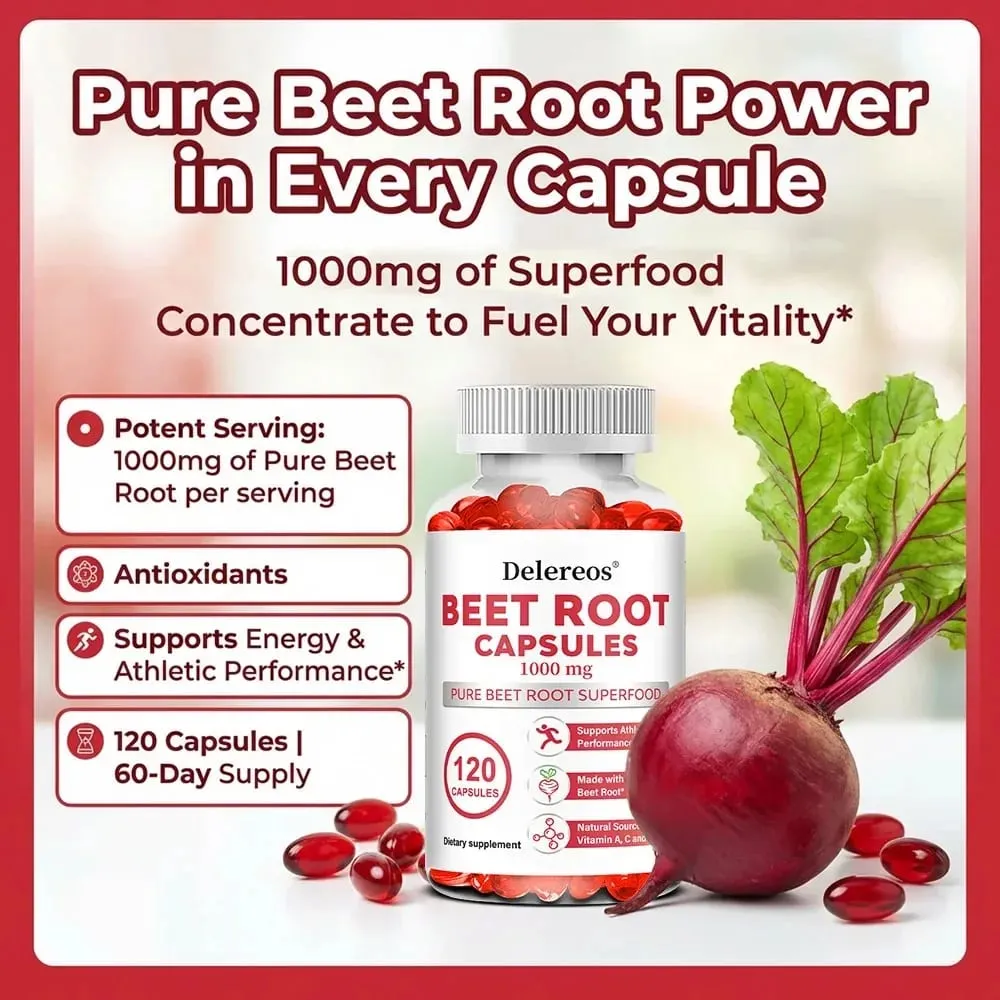 Beetroot Capsules - Supports Digestive Immunity Health Improves Energy Athletic Performance Non-GMO Gluten-free