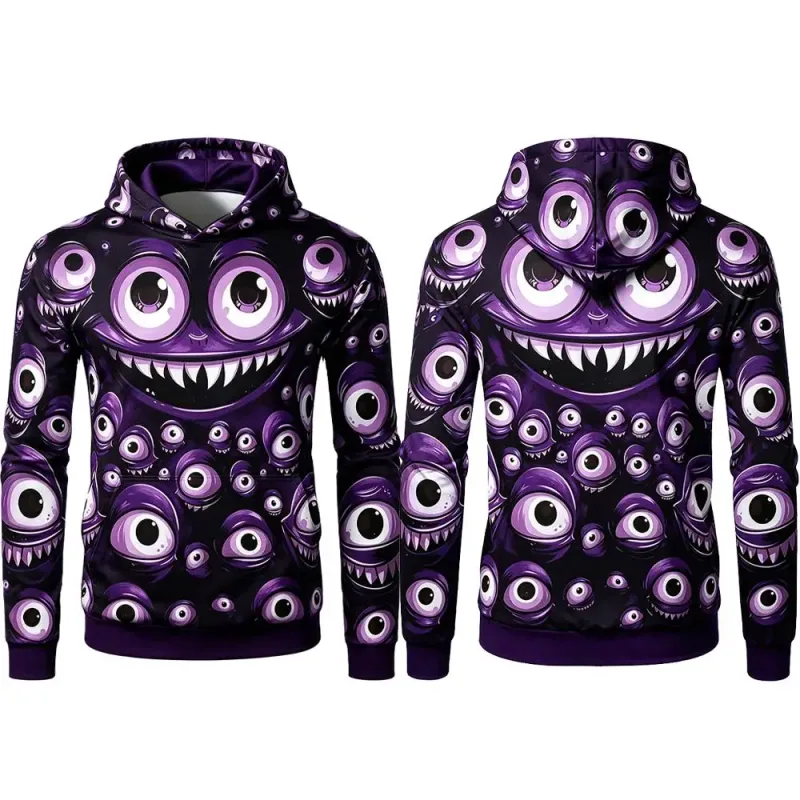 Halloween Horror Monster Eyes 3D Print Hoodie Autumn Fun Mummy Graphic Pullover Y2K Men Women Holiday Party Cosplay Sweatshirt