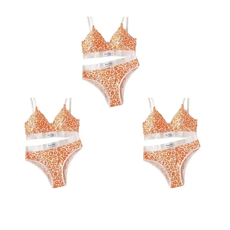 1/2/3set Women V-Neck Bra And Panties Set Low Waist Panties Female Sexy Lingerie Set Leopard Print Cotton Bra Sport Underwear — image 22