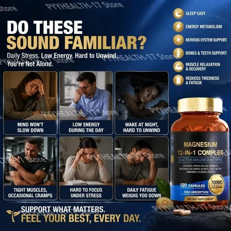 Magnesium 12-In-1 Complex Capsules for Sleep Support and Muscle Relaxation Nervous System & Heart Health 120 Capsules — image 4