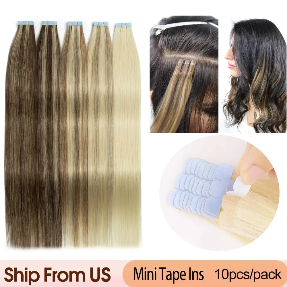 Mini Tape in Human Hair Extensions Natural Straight Tape in Extentions 3x0.8cm Invisible Tape 10pcs/pack For Side Hair