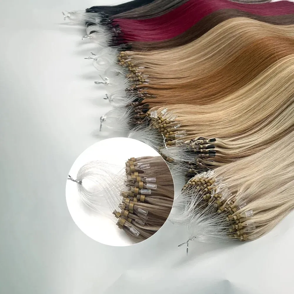 Remy Human Hair Extensions 14-24 Inch Micro Loop Ring Attachment Micro Bead Natural Looking DIY Hair Extension