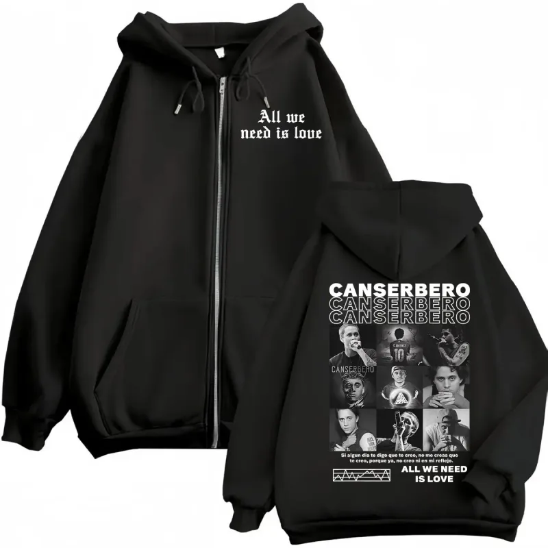 Canserbero Allt vi behöver är kärlek Muerte Vida Merch Zipper Hoodie Herrmode Hip Hop Zip Up Sweatshirts Casual Fleece Pullovers — image 10