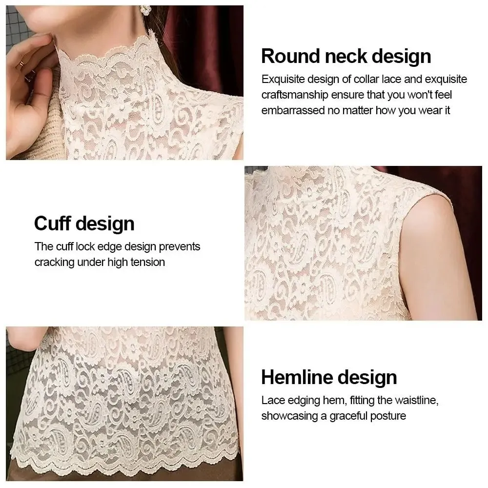 Débardeur Floral élégant à col mi-haut, t-shirt ajouré noir et blanc, gilet sans manches pour femmes et filles — image 9