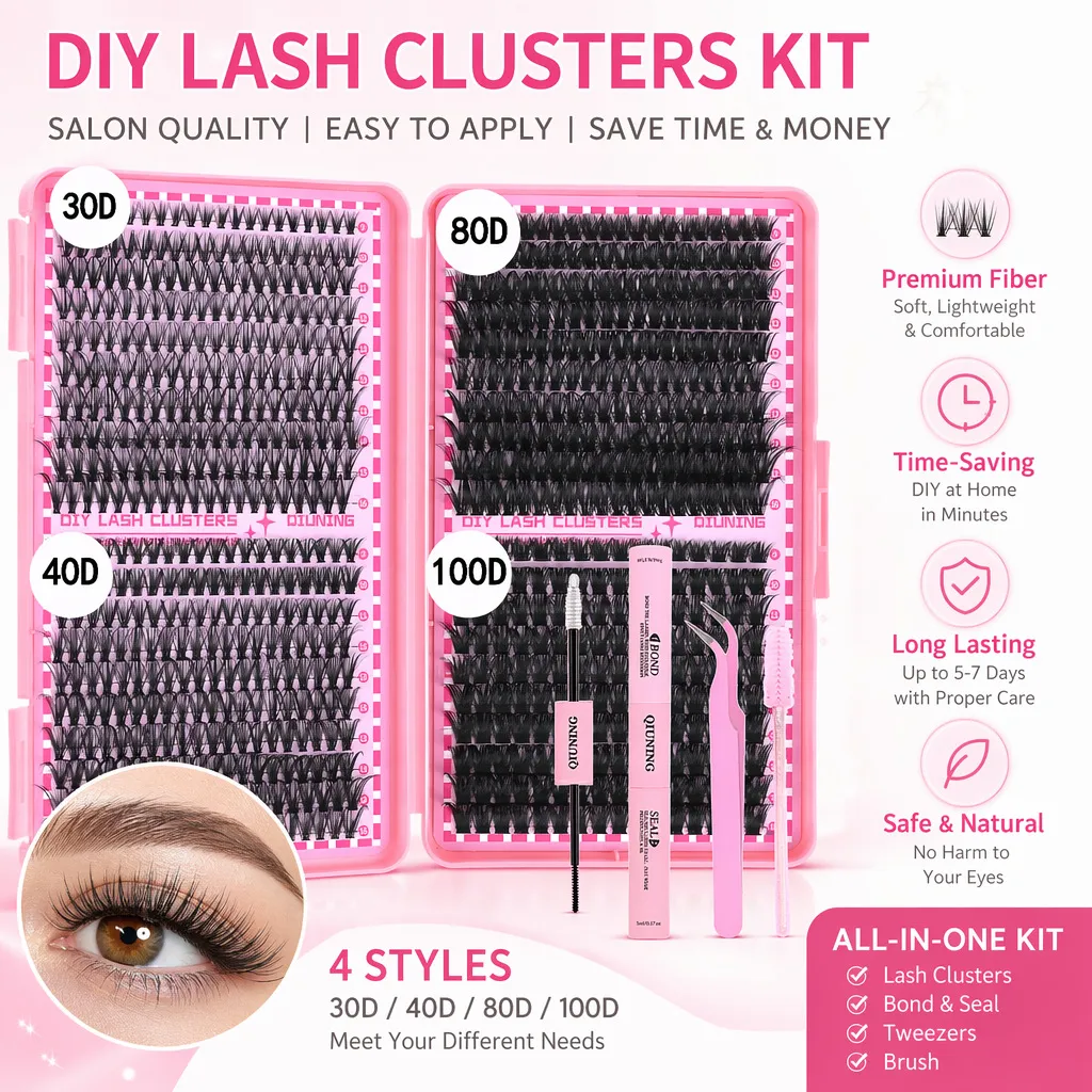 800PCS Lash Extension Kit DIY Clusters Eyelash Extension Kit Lashes Kit with Lash Bond and Seal Lash Tweezers — image 6