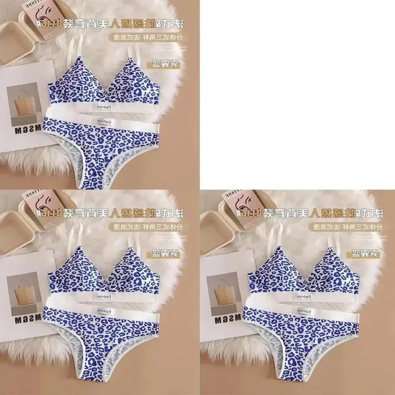 1/3Pcs Seamless Bra Set Low Waist Panties Leopard Bralette Sexy Lingerie Set Vneck Sport Brassiere Female Cotton Underwear