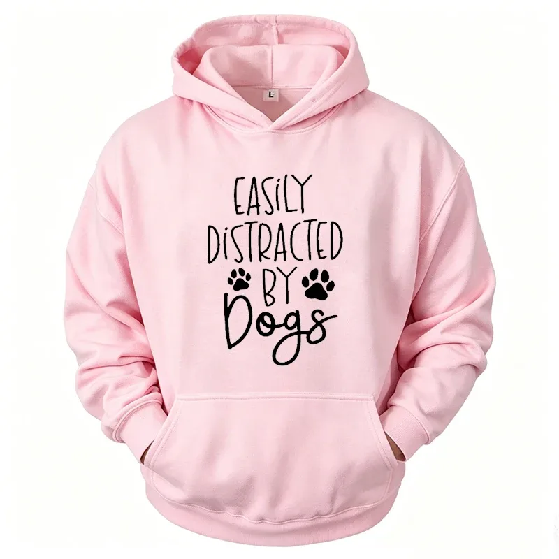 Dog Lover Hoodies for Women Men Dog Paw Sweatshirts Pet Owner Tracksuits Easily Distracted By Dogs Letter with Paw Print Hoodies — image 16