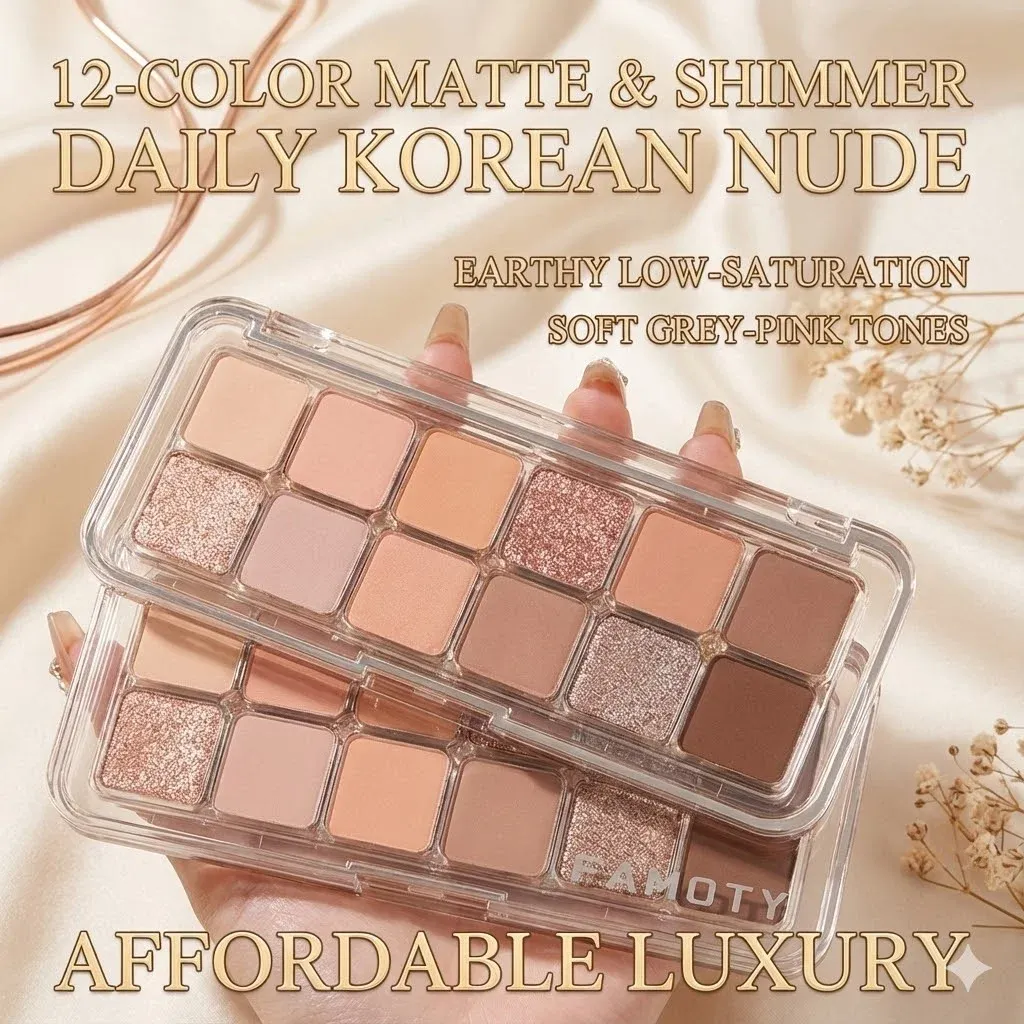 12-Color Low Saturation Eyeshadow Palette Lahat ng Matte Tea Apricot Eye Makeup Palette Araw-araw na Earth Makeup Long Lasting Eye Shadows