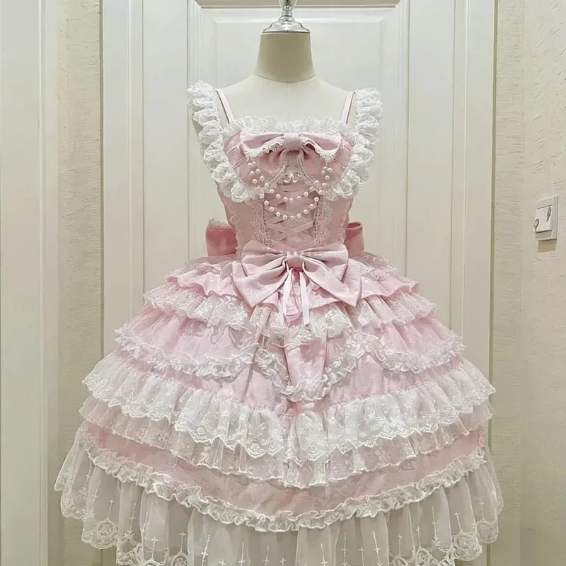 Cosplay Clothing Girls Vintage Elegant Holiday Party Dress 2026 Summer Lolita Strap Dress Japanese Sweet Kawaii Style Y2K Lace — image 7
