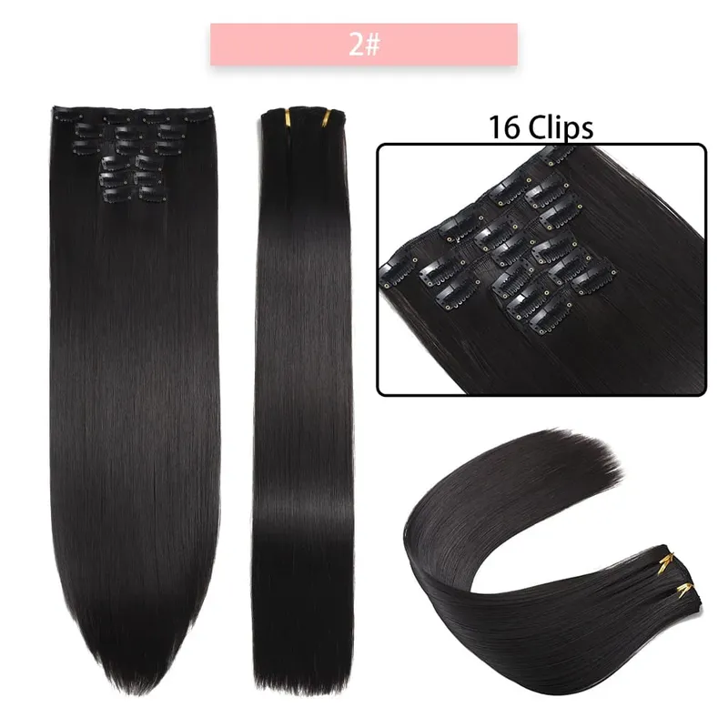 6-Piece Set 24-Inch Synthetic Clip-On Hair Extensions Straight Hair Removable Lightweight Synthetic Wig Women's Exclusive