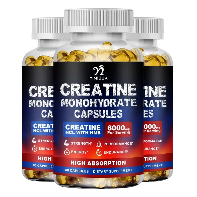 Creatine Monohydrate 6000mg Capsules with Creatine HCL & HMB Boost Lean Muscle Improve Training Endurance Ease Muscle Fatigue
