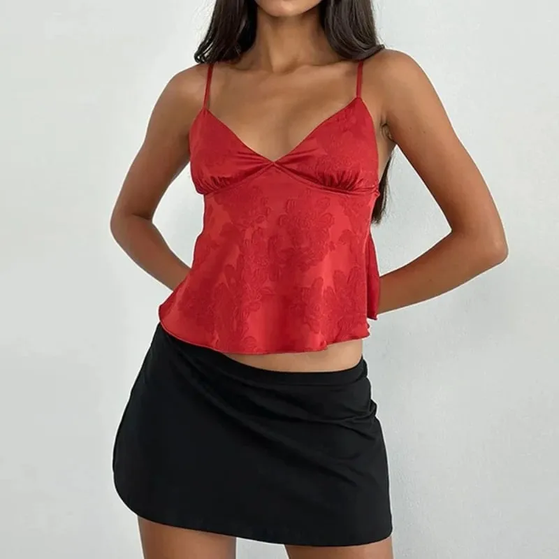 Women Satin Camisole Sexy Deep V Crop Top Fashion Streetwear Camis Summer Slim Casual Tank Top Sleeveless Backless Spaghetti Top — image 6