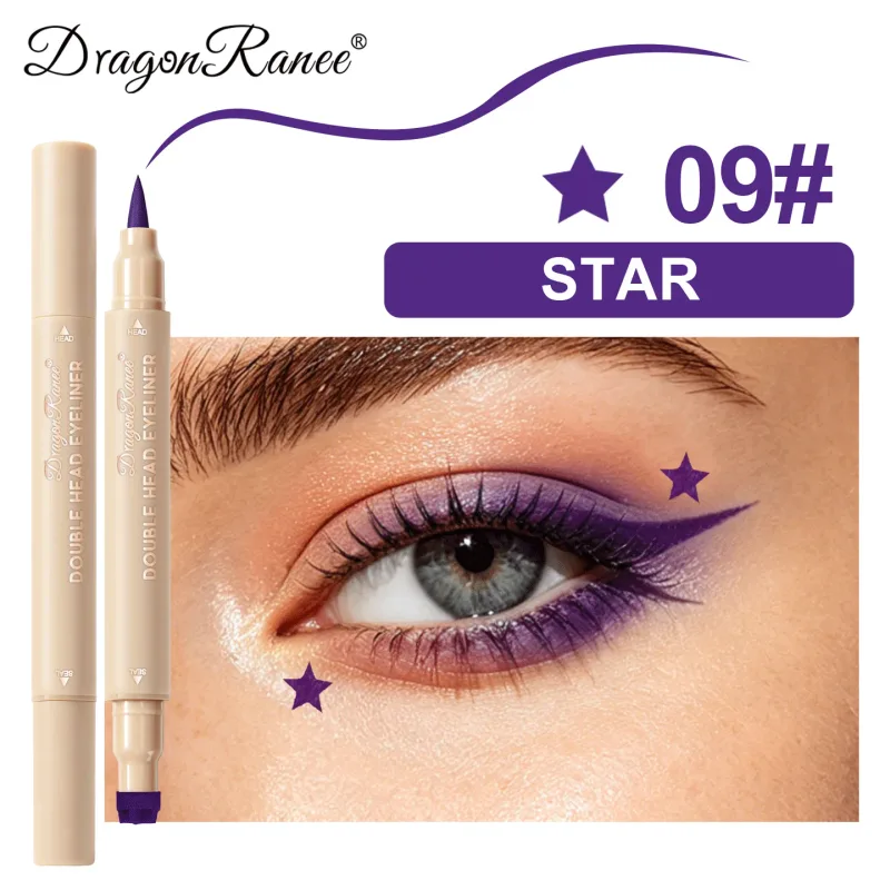 2-in-1-Eyeliner mit doppelseitigem Stempelsiegel, schnell trocknend, wasserfest und schweißfest, verwischt nicht leicht, bunter Augen-Make-up-Eyeliner