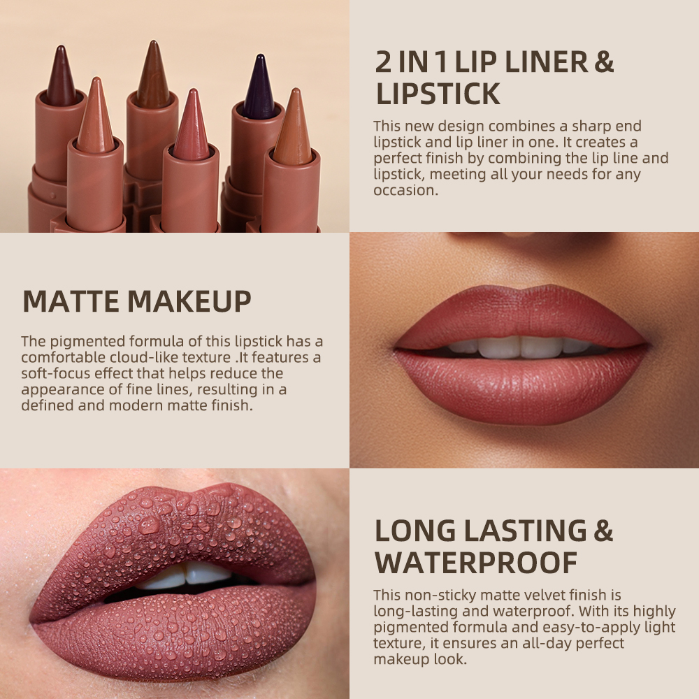 Lakerain Lipliner, matt, schwarz, braun, Samt-Lippenstift, wasserfest, nicht klebrig, konturierende Tönung, Lipliner, Buntstift, Lippen-Make-up